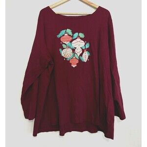 Catherines Womens Long Sleeve Christmas T Shirt Size‎ 3X Maroon Winter Holiday